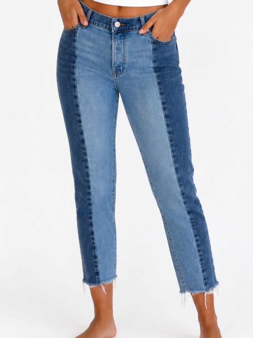 PacSun Two-Tone Blue Ankle High Rise Straight Jeans